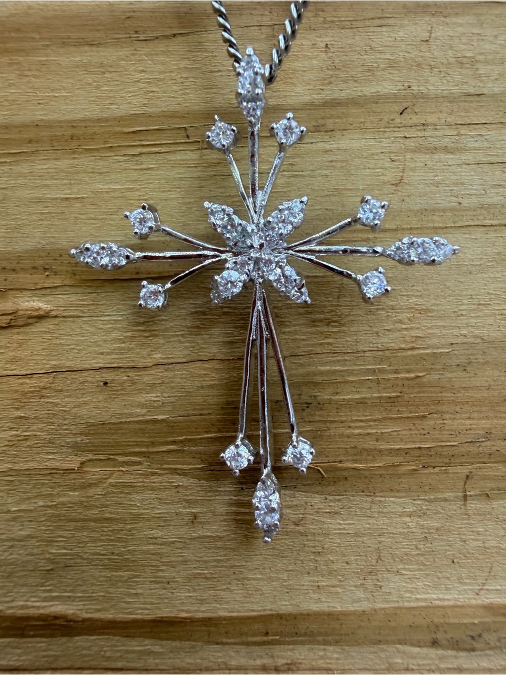 Vintage FAS 925 Sterling Silver Starburst Cross Pendant Necklace 💎